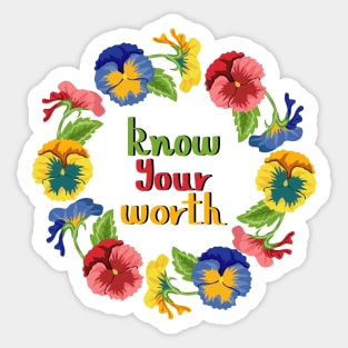 Know Your Worth - Pansy Flowers Sticker